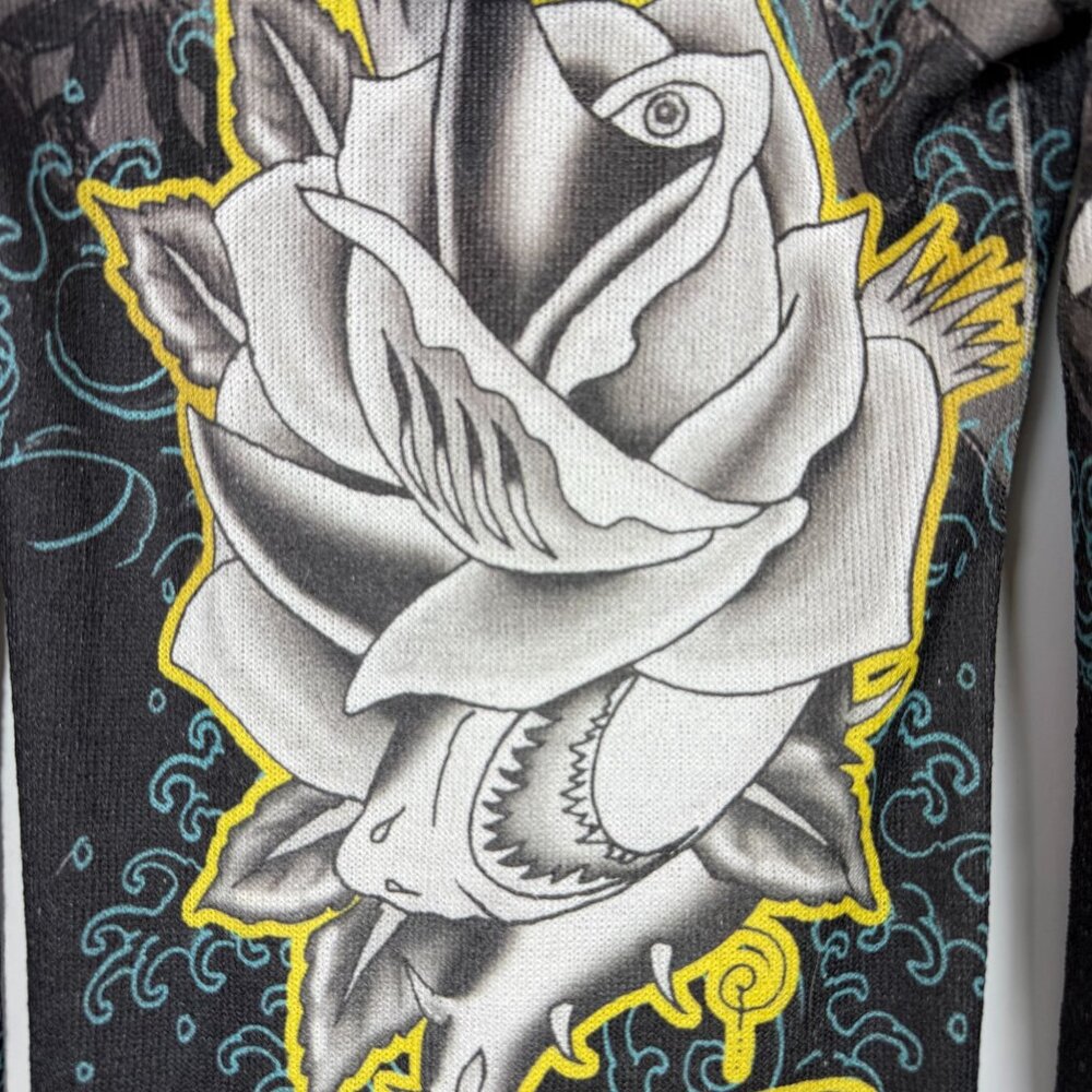 Ed Hardy Shark Rose Tattoo Graphic Tunic Hoodie Medium Vtg Y2K Long Sleeve USA - Picture 6 of 11